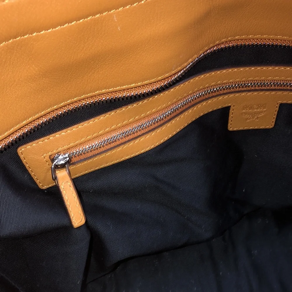 Black Patterned Tote Bag with Tan Handles
